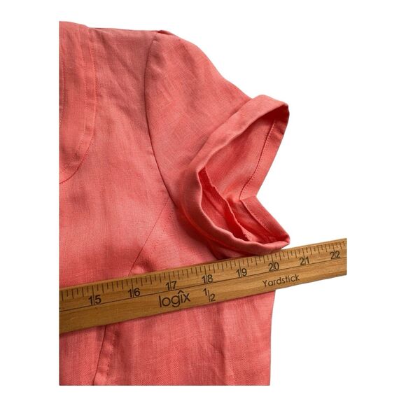 Jones New York Signature 100% Linen Blouse Womens M Pink Salmon Sleeves Pocket - Picture 9 of 13